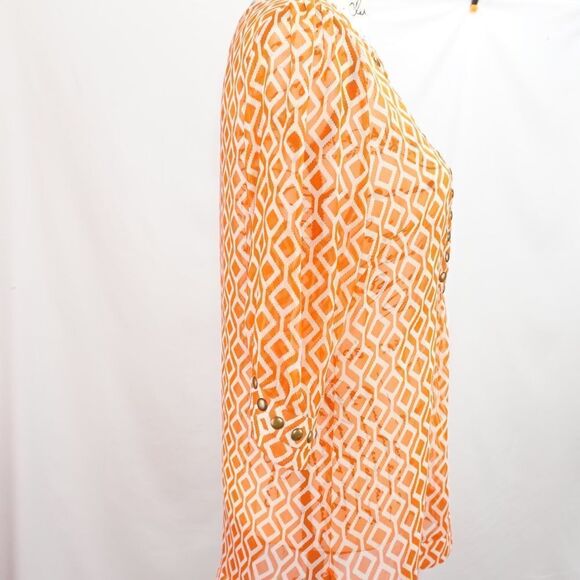 Pomelo Orange Lightweight Sheer Tunic Top, M - Picture 5 of 11